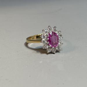 18ct Yellow, White Gold & Pink Sapphire Cluster Ring